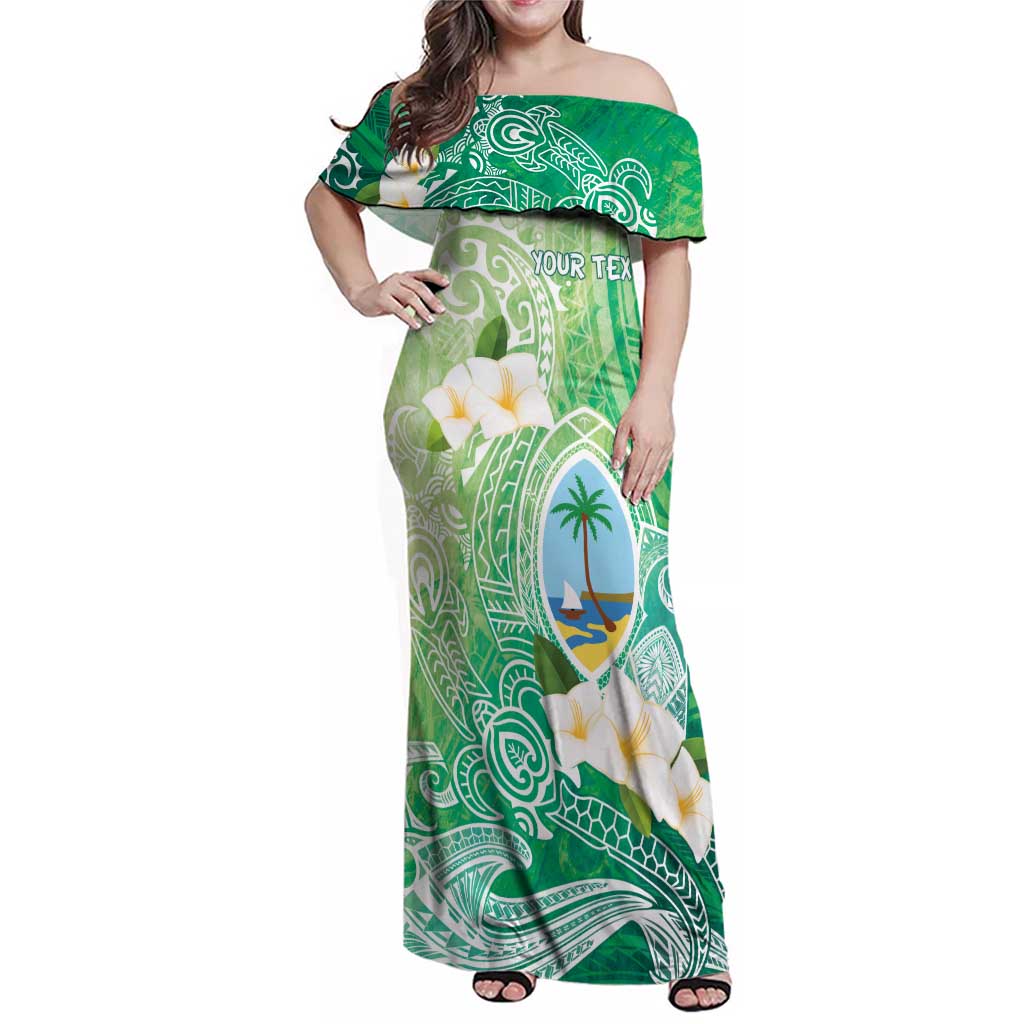 Hafa Adai Guam Chamorro Personalized Family Matching Off Shoulder Maxi Dress and Hawaiian Shirt Summer Green Latte Stone with Guasali - Polynesian Pride