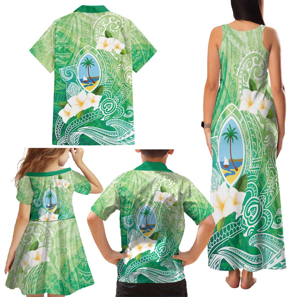 Hafa Adai Guam Chamorro Personalized Family Matching Tank Maxi Dress and Hawaiian Shirt Summer Green Latte Stone with Guasali - Polynesian Pride