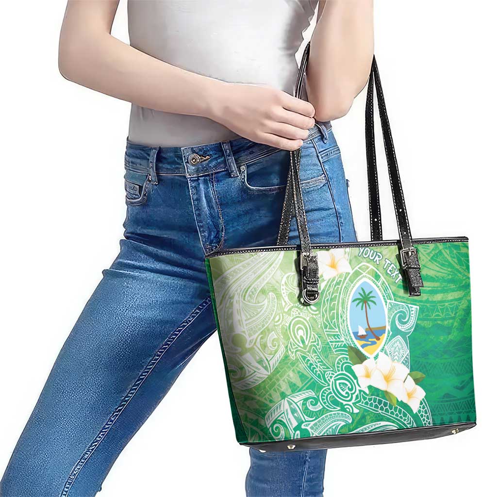 Hafa Adai Guam Chamorro Personalized Leather Tote Bag Summer Green Latte Stone with Guasali - Polynesian Pride