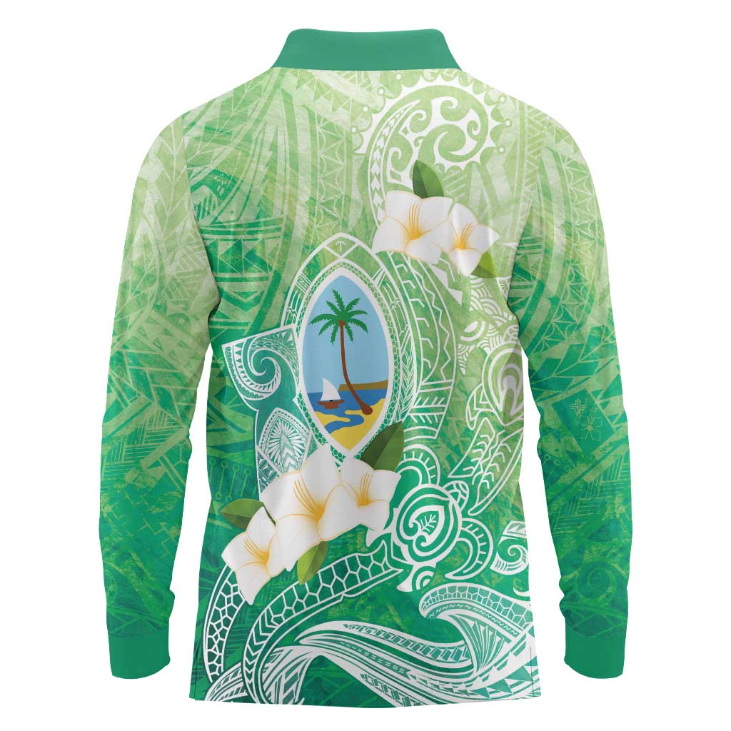 Hafa Adai Guam Chamorro Personalized Long Sleeve Polo Shirt Summer Green Latte Stone with Guasali - Polynesian Pride
