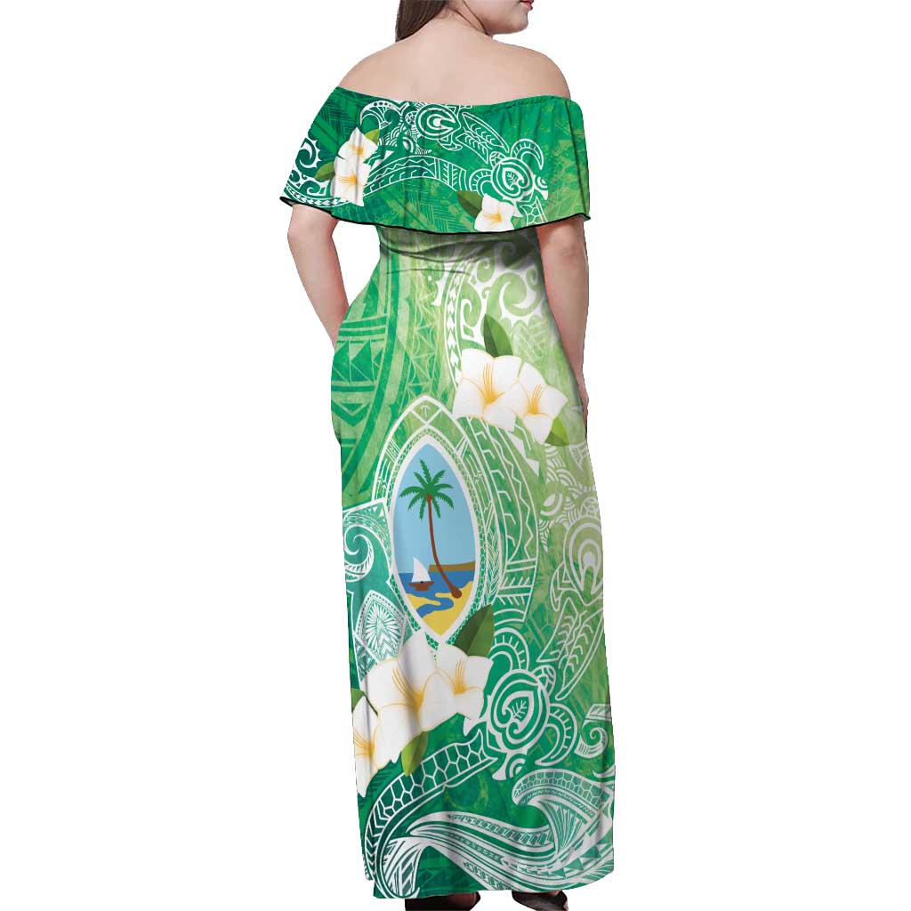 Hafa Adai Guam Chamorro Personalized Off Shoulder Maxi Dress Summer Green Latte Stone with Guasali - Polynesian Pride