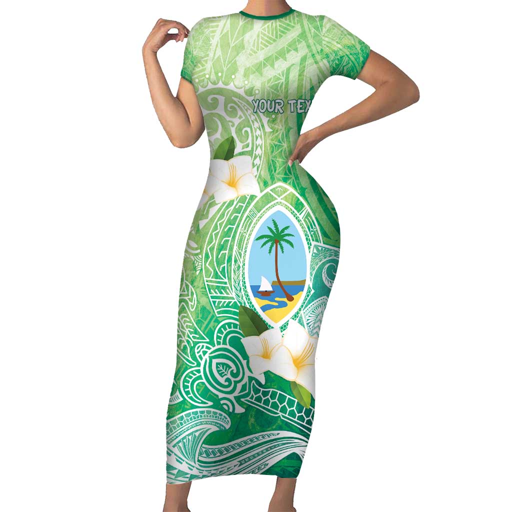Hafa Adai Guam Chamorro Personalized Short Sleeve Bodycon Dress Summer Green Latte Stone with Guasali - Polynesian Pride