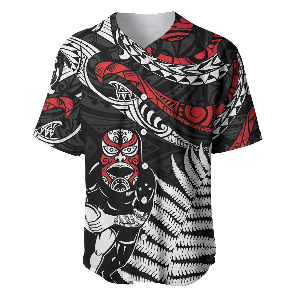 New Zealand Maori Rugby Personalised Baseball Jersey Ta Moko Silver Fern LT7 Black - Polynesian Pride