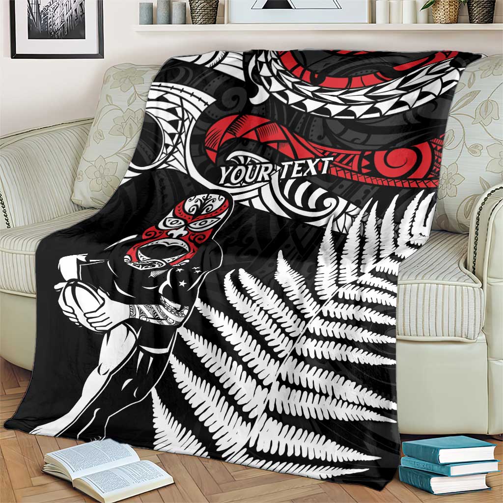 New Zealand Maori Rugby Personalised Blanket Ta Moko Silver Fern