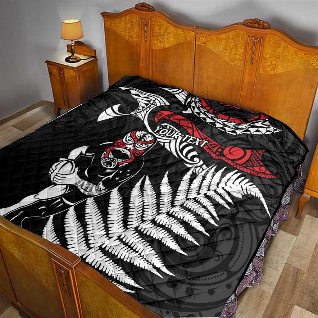 New Zealand Maori Rugby Personalised Quilt Ta Moko Silver Fern