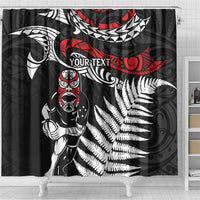 New Zealand Maori Rugby Personalised Shower Curtain Ta Moko Silver Fern