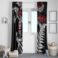 New Zealand Maori Rugby Personalised Window Curtain Ta Moko Silver Fern