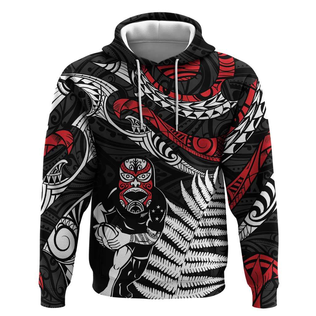 New Zealand Maori Rugby Personalised Zip Hoodie Ta Moko Silver Fern