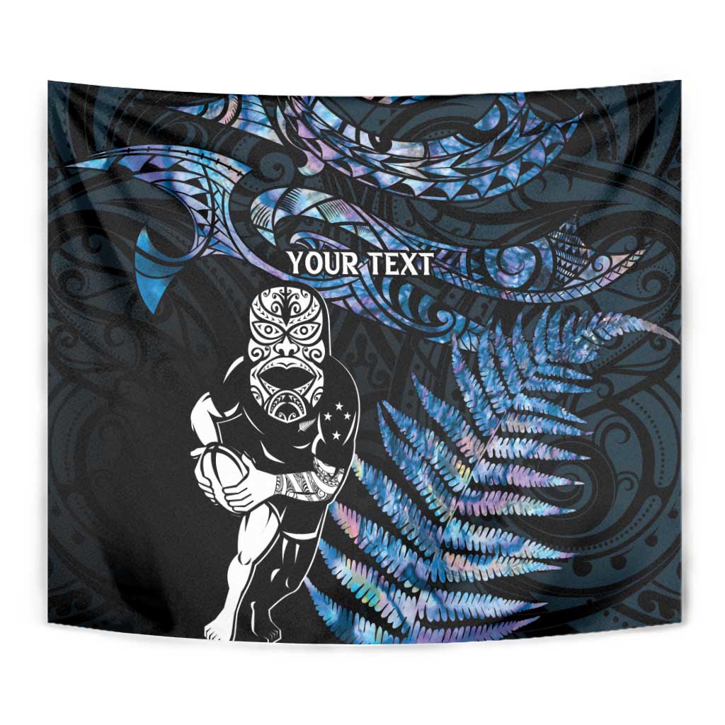 New Zealand Maori Rugby Personalised Tapestry Ta Moko Silver Fern - Paua Blue