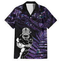 New Zealand Maori Rugby Personalised Family Matching Puletasi and Hawaiian Shirt Ta Moko Silver Fern - Paua Purple
