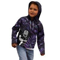 New Zealand Maori Rugby Personalised Kid Hoodie Ta Moko Silver Fern - Paua Purple