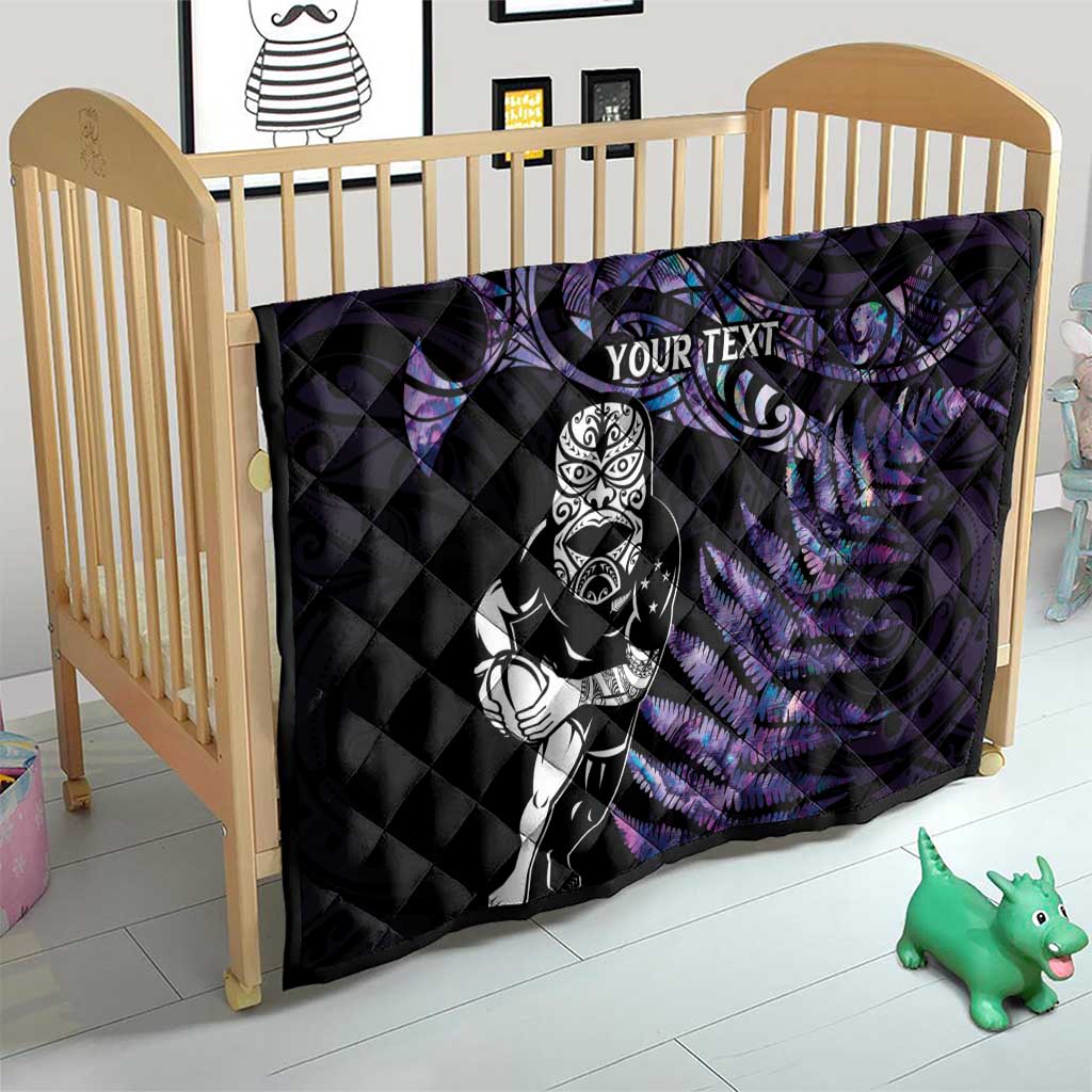 New Zealand Maori Rugby Personalised Quilt Ta Moko Silver Fern - Paua Purple