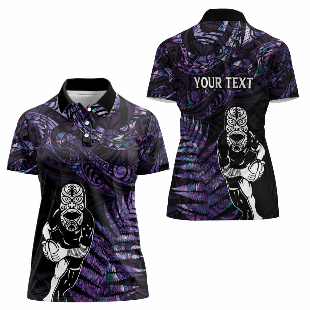 New Zealand Maori Rugby Personalised Women Polo Shirt Ta Moko Silver Fern - Paua Purple