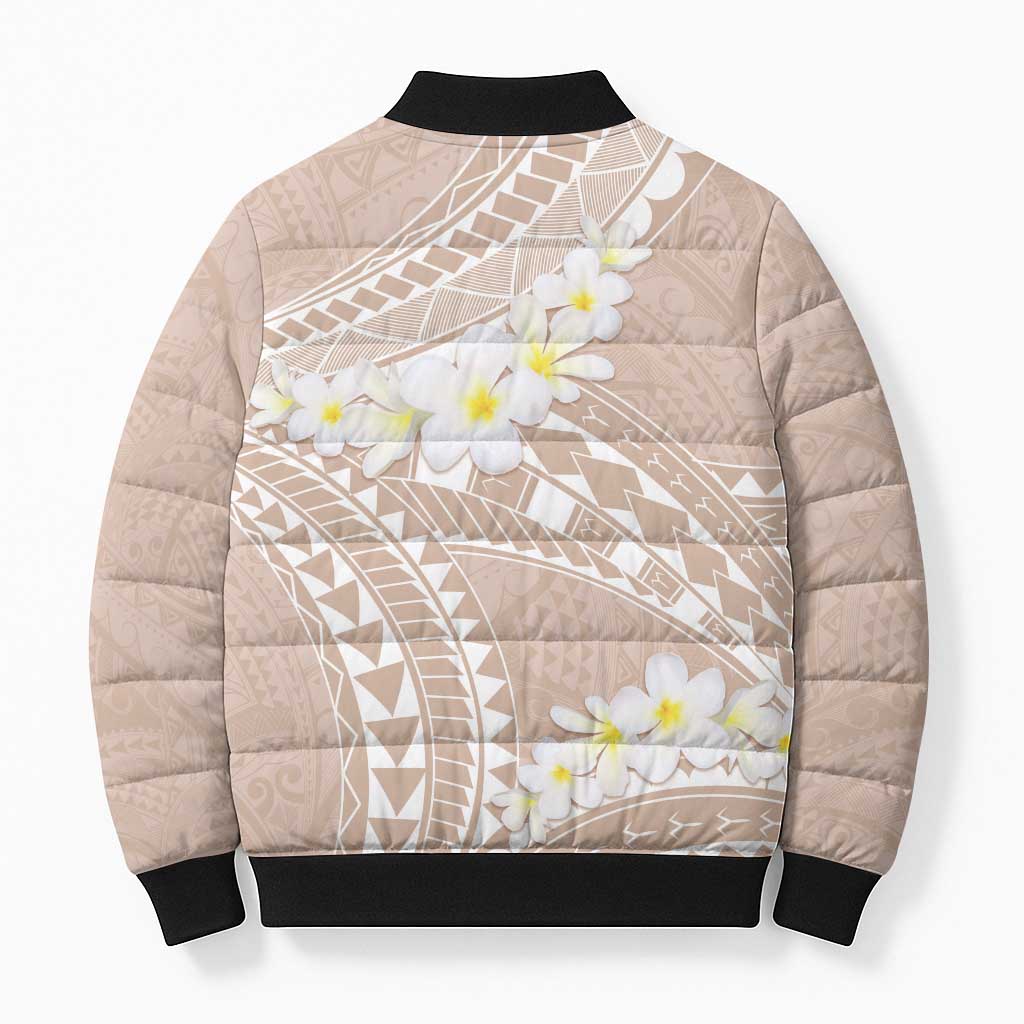 Polynesian Vintage Floral Bomber Puffer Jacket Beige Motifs - Polynesian Pride