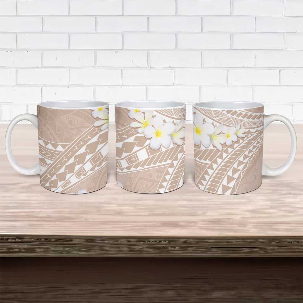 Polynesian Vintage Floral Ceramic Mug Beige Motifs - Polynesian Pride