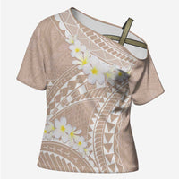 Polynesian Vintage Floral Cross Shoulder Shirt Beige Motifs - Polynesian Pride