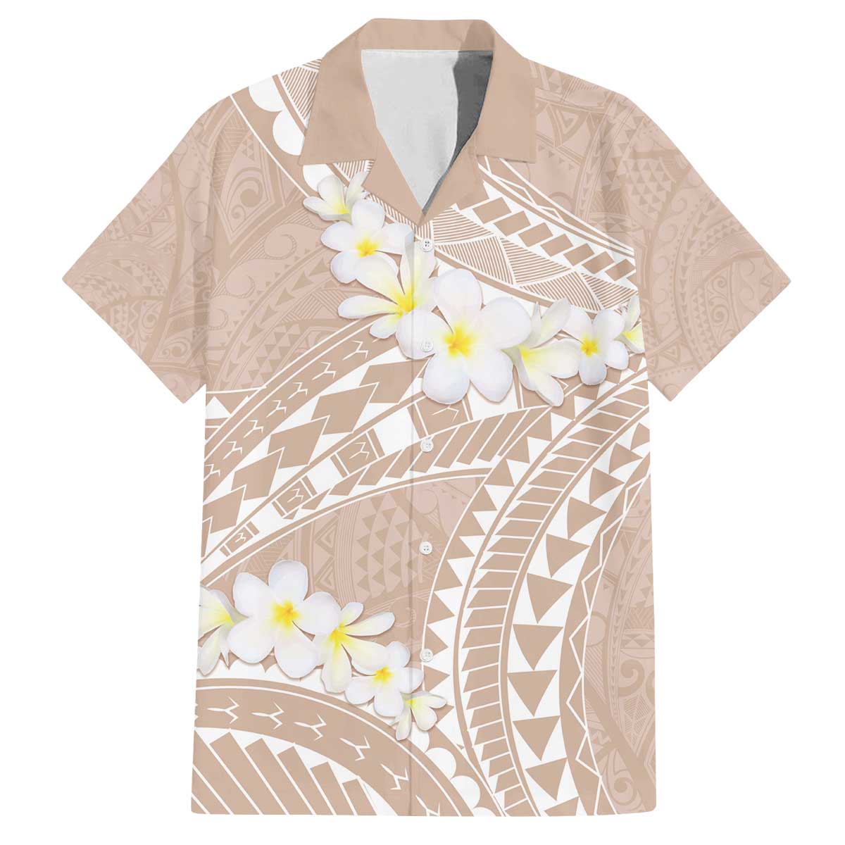 Polynesian Vintage Floral Family Matching Off The Shoulder Long Sleeve Dress and Hawaiian Shirt Beige Motifs - Polynesian Pride