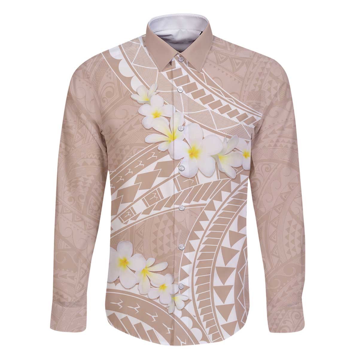 Polynesian Vintage Floral Family Matching Off The Shoulder Long Sleeve Dress and Hawaiian Shirt Beige Motifs - Polynesian Pride