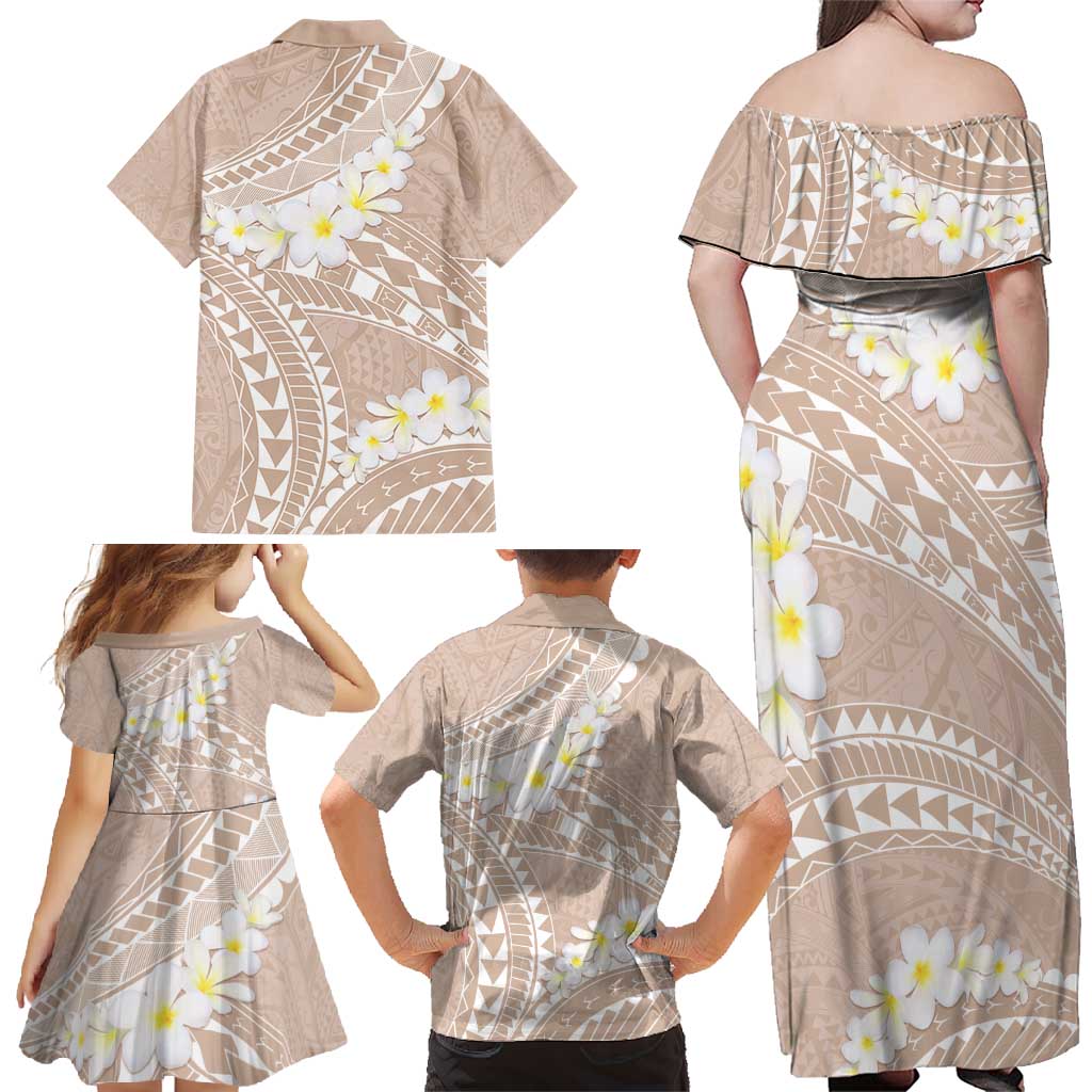 Polynesian Vintage Floral Family Matching Off Shoulder Maxi Dress and Hawaiian Shirt Beige Motifs - Polynesian Pride