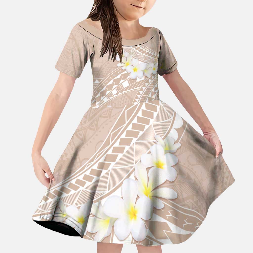 Polynesian Vintage Floral Family Matching Short Sleeve Bodycon Dress and Hawaiian Shirt Beige Motifs - Polynesian Pride