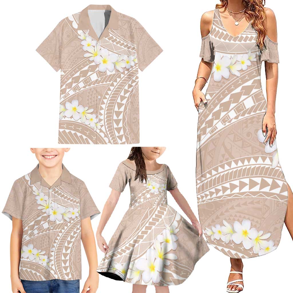 Polynesian Vintage Floral Family Matching Summer Maxi Dress and Hawaiian Shirt Beige Motifs - Polynesian Pride