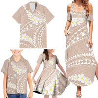 Polynesian Vintage Floral Family Matching Summer Maxi Dress and Hawaiian Shirt Beige Motifs - Polynesian Pride