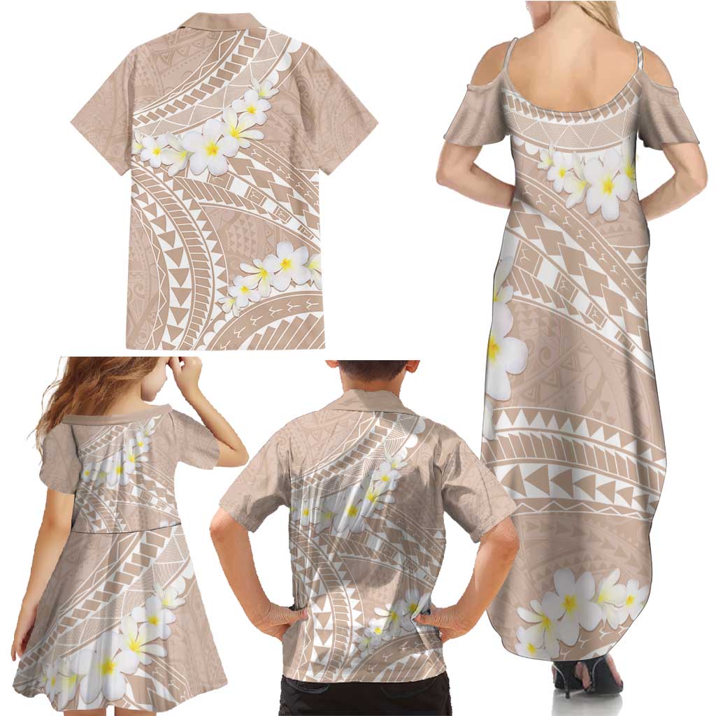 Polynesian Vintage Floral Family Matching Summer Maxi Dress and Hawaiian Shirt Beige Motifs - Polynesian Pride