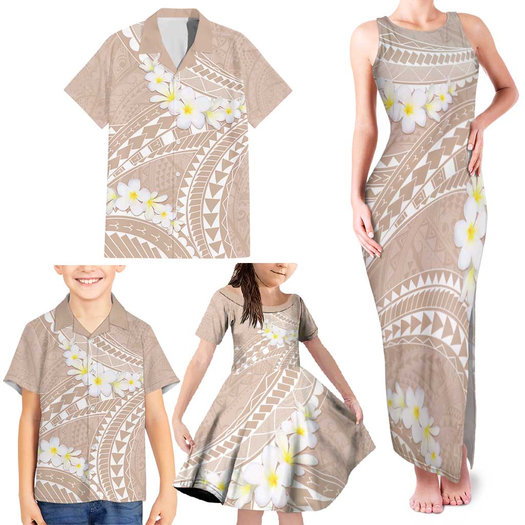 Polynesian Vintage Floral Family Matching Tank Maxi Dress and Hawaiian Shirt Beige Motifs - Polynesian Pride