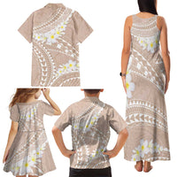Polynesian Vintage Floral Family Matching Tank Maxi Dress and Hawaiian Shirt Beige Motifs - Polynesian Pride