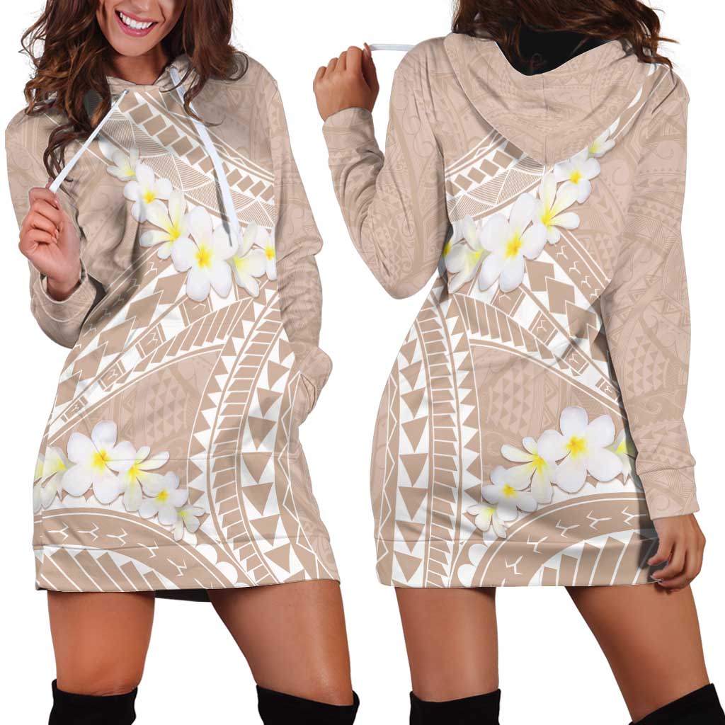 Polynesian Vintage Floral Hoodie Dress Beige Motifs LT7 - Polynesian Pride