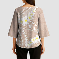 Polynesian Vintage Floral Kimono Sleeve Blouse Beige Motifs - Polynesian Pride