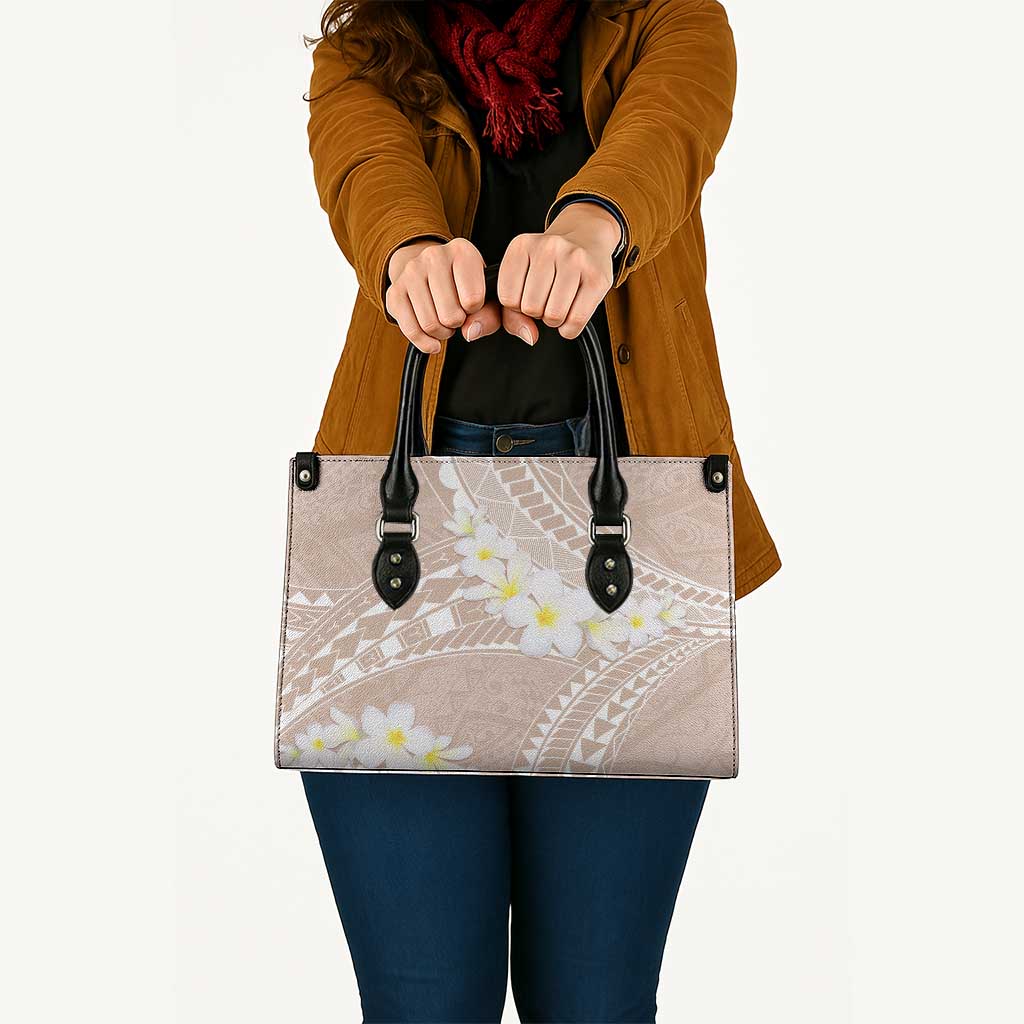 Polynesian Vintage Floral Leather Bag Beige Motifs - Polynesian Pride