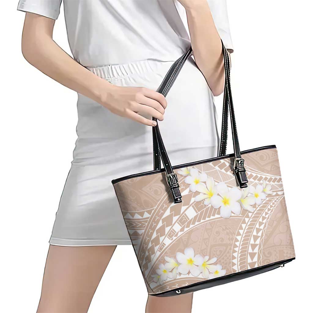 Polynesian Vintage Floral Leather Tote Bag Beige Motifs LT7 - Polynesian Pride