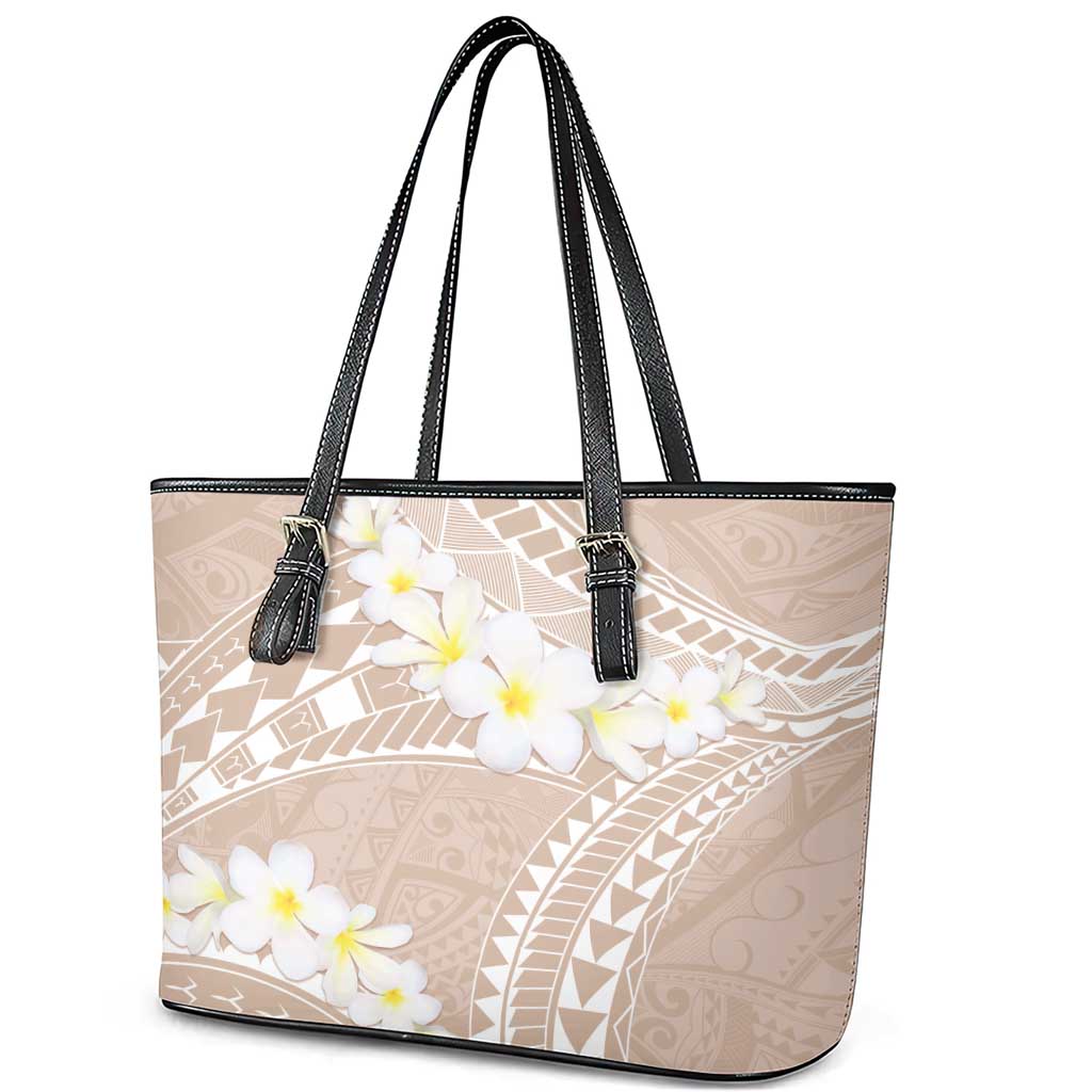 Polynesian Vintage Floral Leather Tote Bag Beige Motifs LT7 - Polynesian Pride