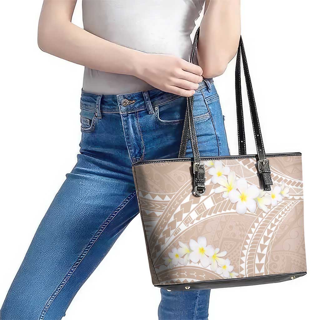 Polynesian Vintage Floral Leather Tote Bag Beige Motifs LT7 - Polynesian Pride