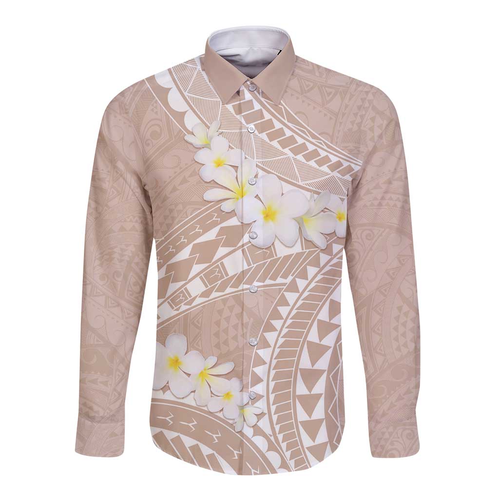 Polynesian Vintage Floral Long Sleeve Button Shirt Beige Motifs - Polynesian Pride