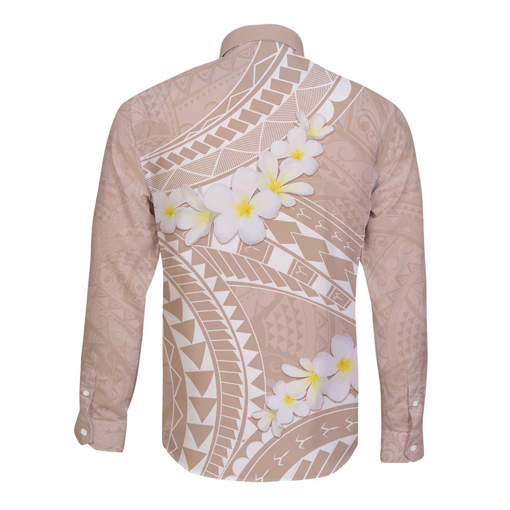 Polynesian Vintage Floral Long Sleeve Button Shirt Beige Motifs - Polynesian Pride