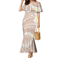 Polynesian Vintage Floral Mermaid Dress Beige Motifs - Polynesian Pride