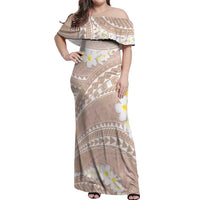 Polynesian Vintage Floral Off Shoulder Maxi Dress Beige Motifs - Polynesian Pride