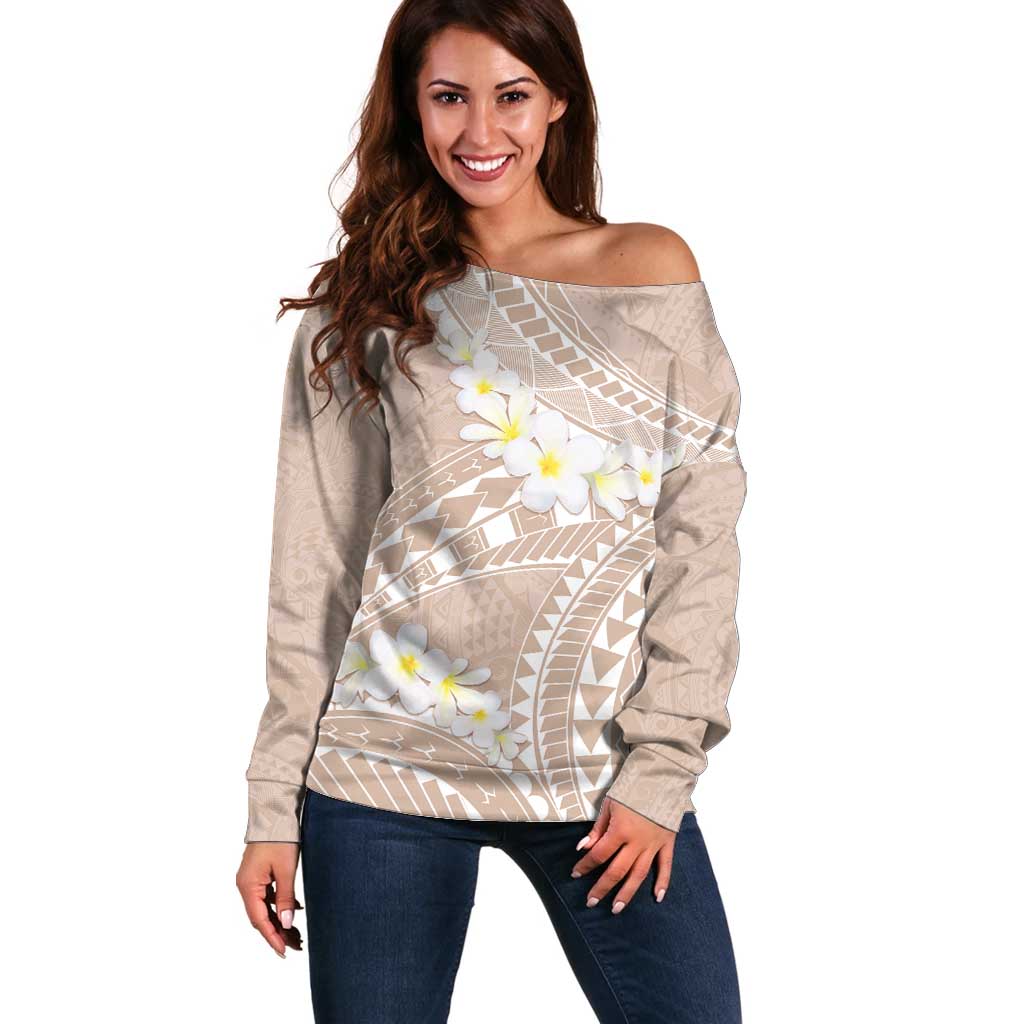 Polynesian Vintage Floral Off Shoulder Sweater Beige Motifs - Polynesian Pride