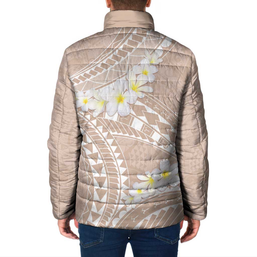 Polynesian Vintage Floral Padded Jacket Beige Motifs - Polynesian Pride