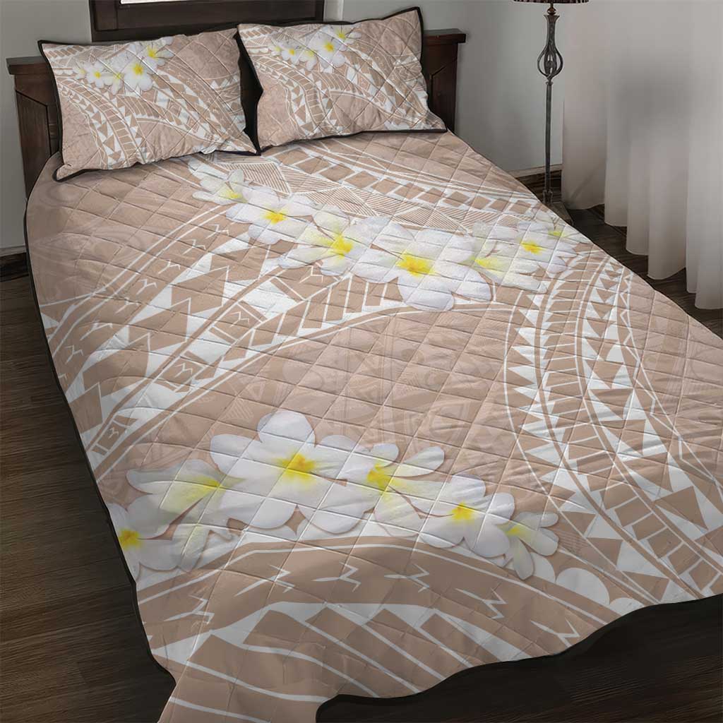 Polynesian Vintage Floral Quilt Bed Set Beige Motifs LT7 Beige - Polynesian Pride