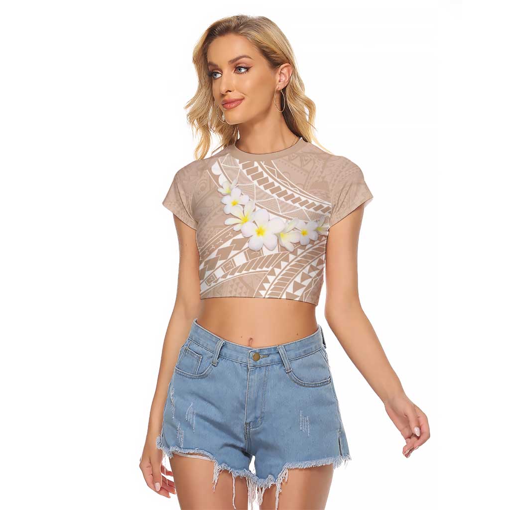 Polynesian Vintage Floral Raglan Cropped T Shirt Beige Motifs LT7 Female Beige - Polynesian Pride