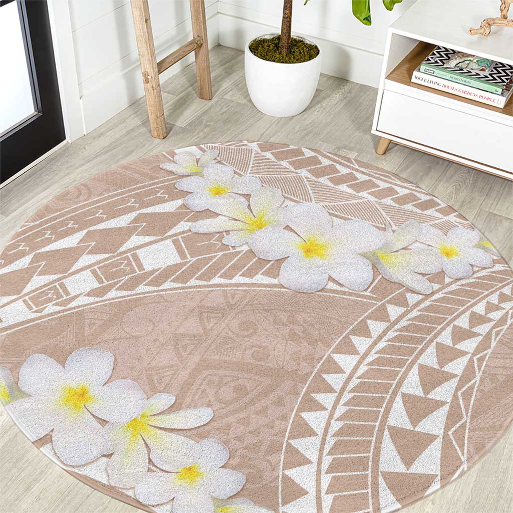Polynesian Vintage Floral Round Carpet Beige Motifs LT7 Beige - Polynesian Pride