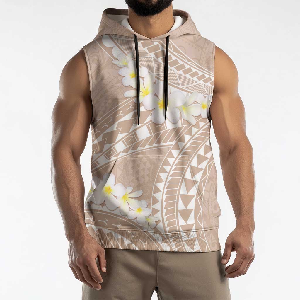 Polynesian Vintage Floral Sleeveless Hoodie Beige Motifs - Polynesian Pride