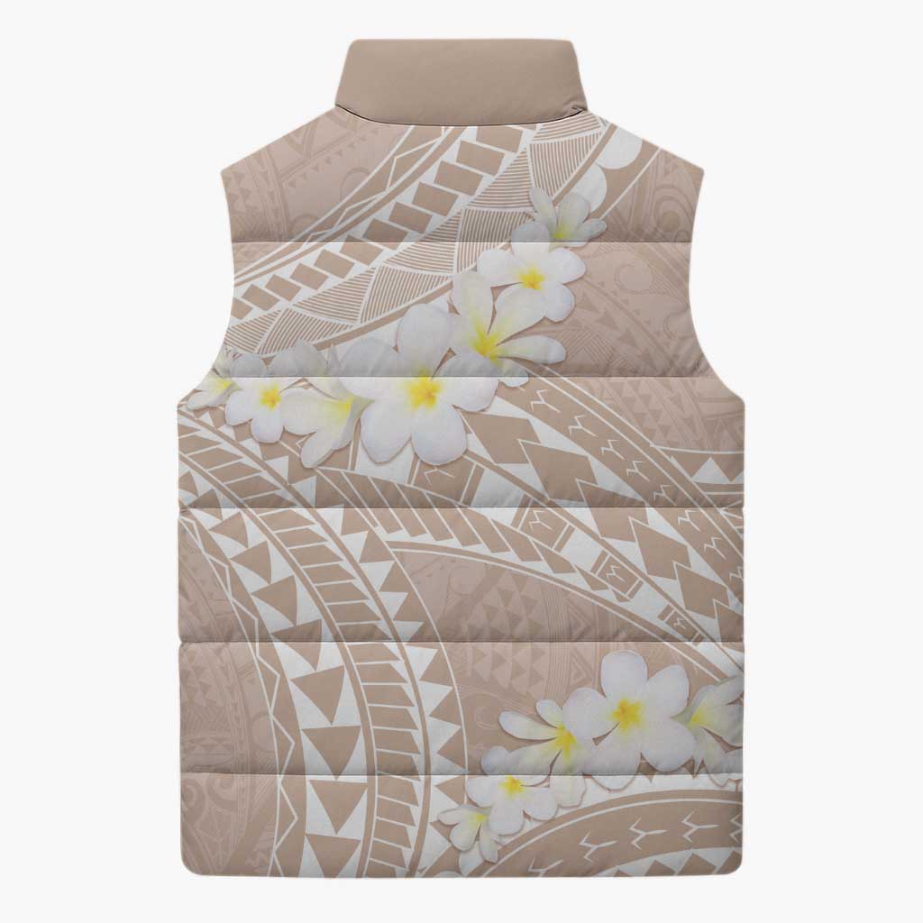 Polynesian Vintage Floral Sleeveless Puffer Jacket Beige Motifs - Polynesian Pride