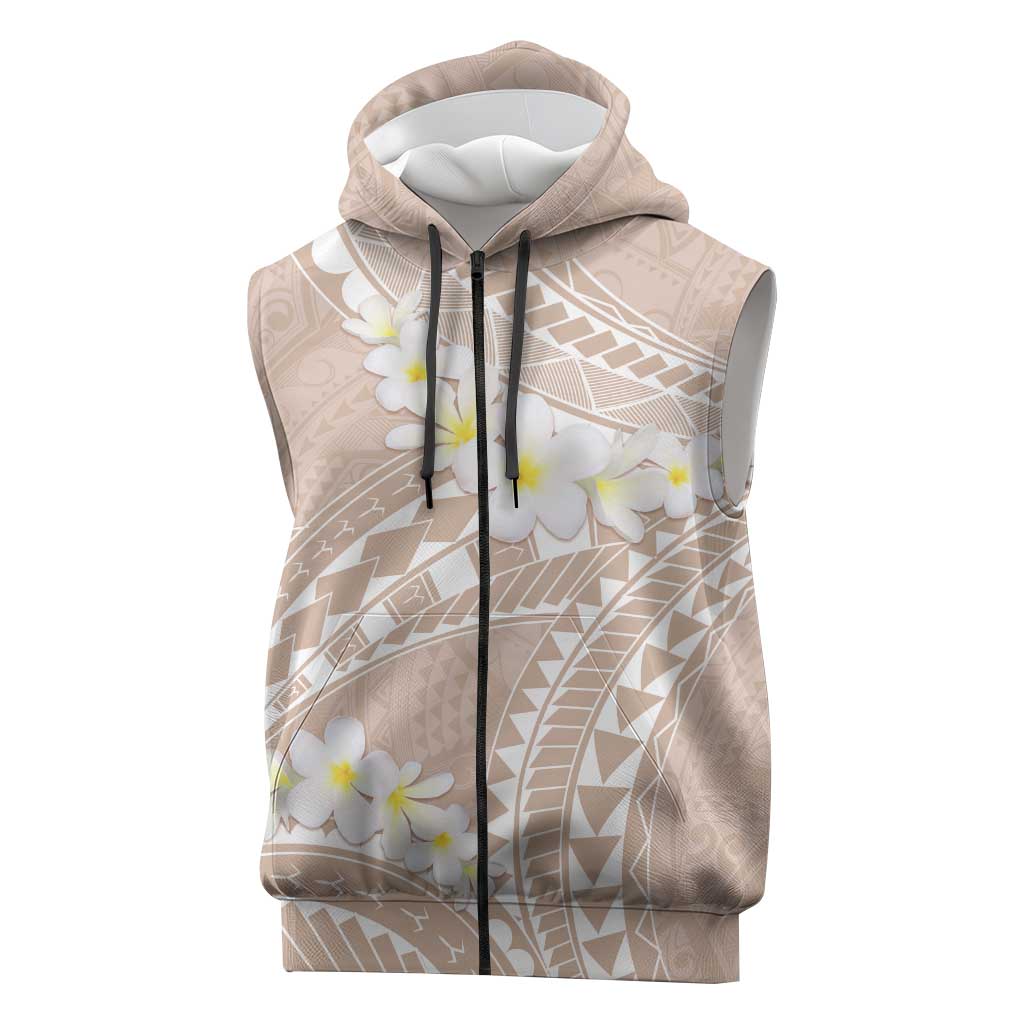 Polynesian Vintage Floral Sleeveless Zip Hoodie Beige Motifs LT7 Beige - Polynesian Pride