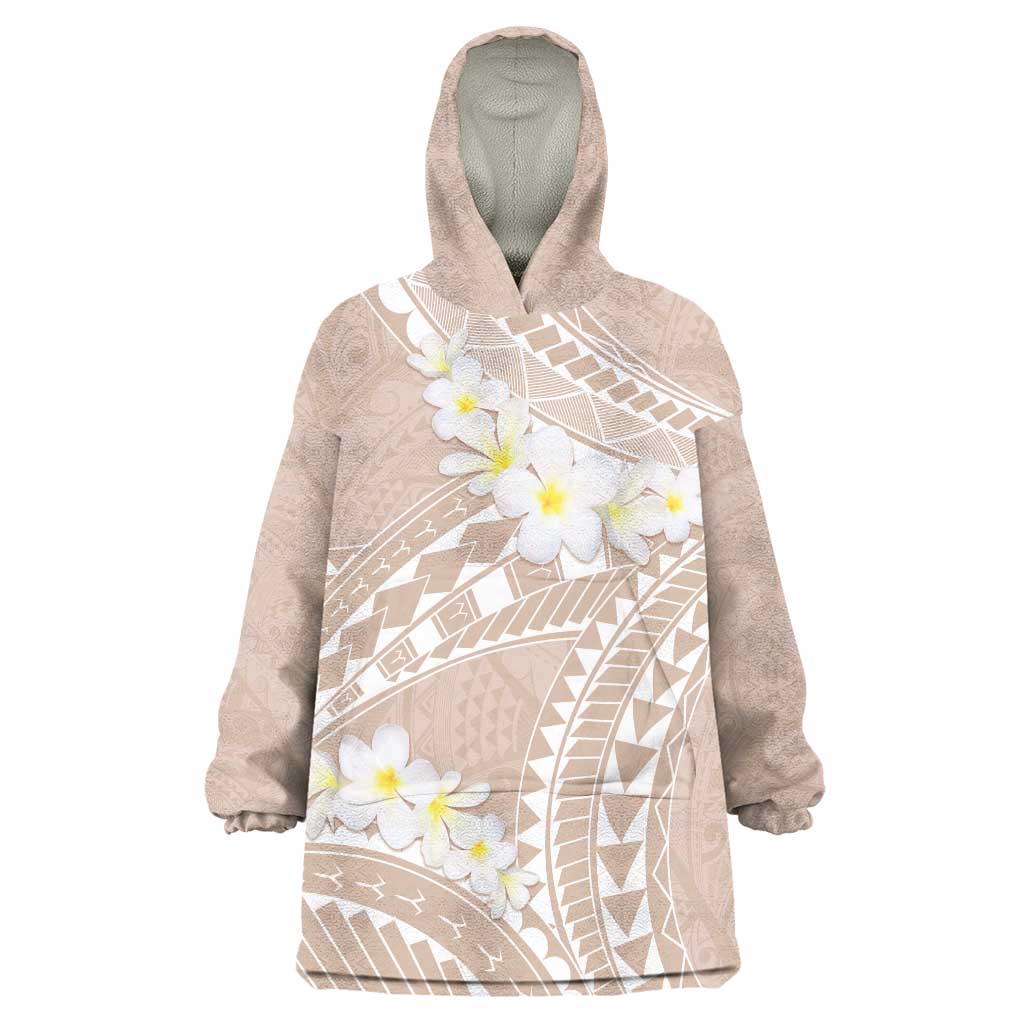 Polynesian Vintage Floral Wearable Blanket Hoodie Beige Motifs LT7 One Size Beige - Polynesian Pride
