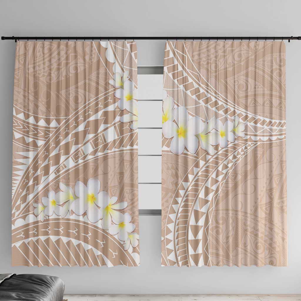 Polynesian Vintage Floral Window Curtain Beige Motifs LT7 With Hooks Beige - Polynesian Pride