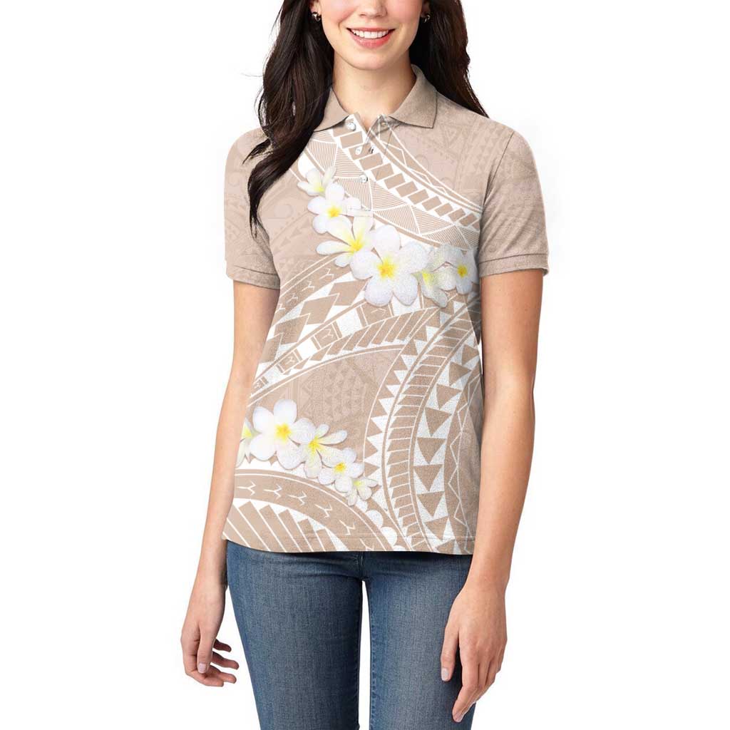Polynesian Vintage Floral Women Polo Shirt Beige Motifs - Polynesian Pride